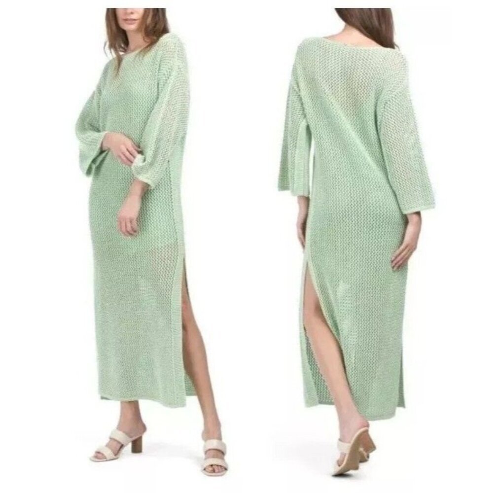 YFB Young Fabulous and Broke Green Santorini Crochet Knit Maxi Dress Women's S